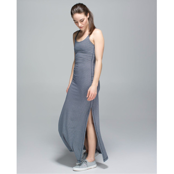 RARE Lululemon Racerback Maxi Sleeveless Slit Dress 2 Navy White Striped NWOT - Picture 2 of 12